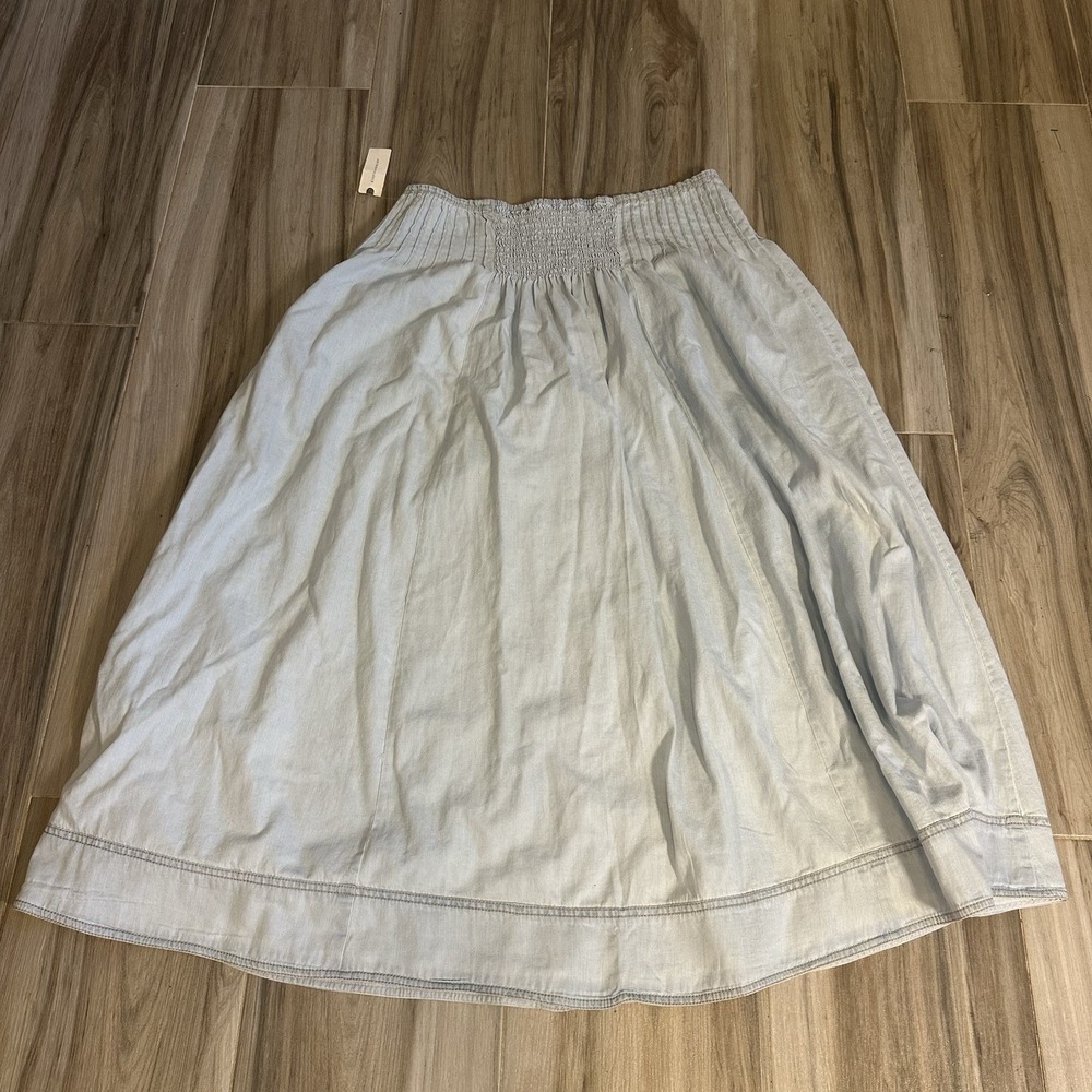 Anthropologie Pilcro Pintuck Basque Waist Denim Maxi Skirt Large Boho Western - Picture 6 of 13